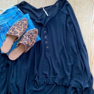 Flowy Oversized Black Long Sleeved Free People Shirt